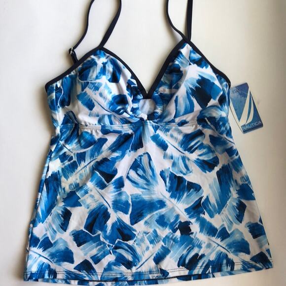 NWT Nautica Blue and White Tankini Swim Top - Picture 2 of 7